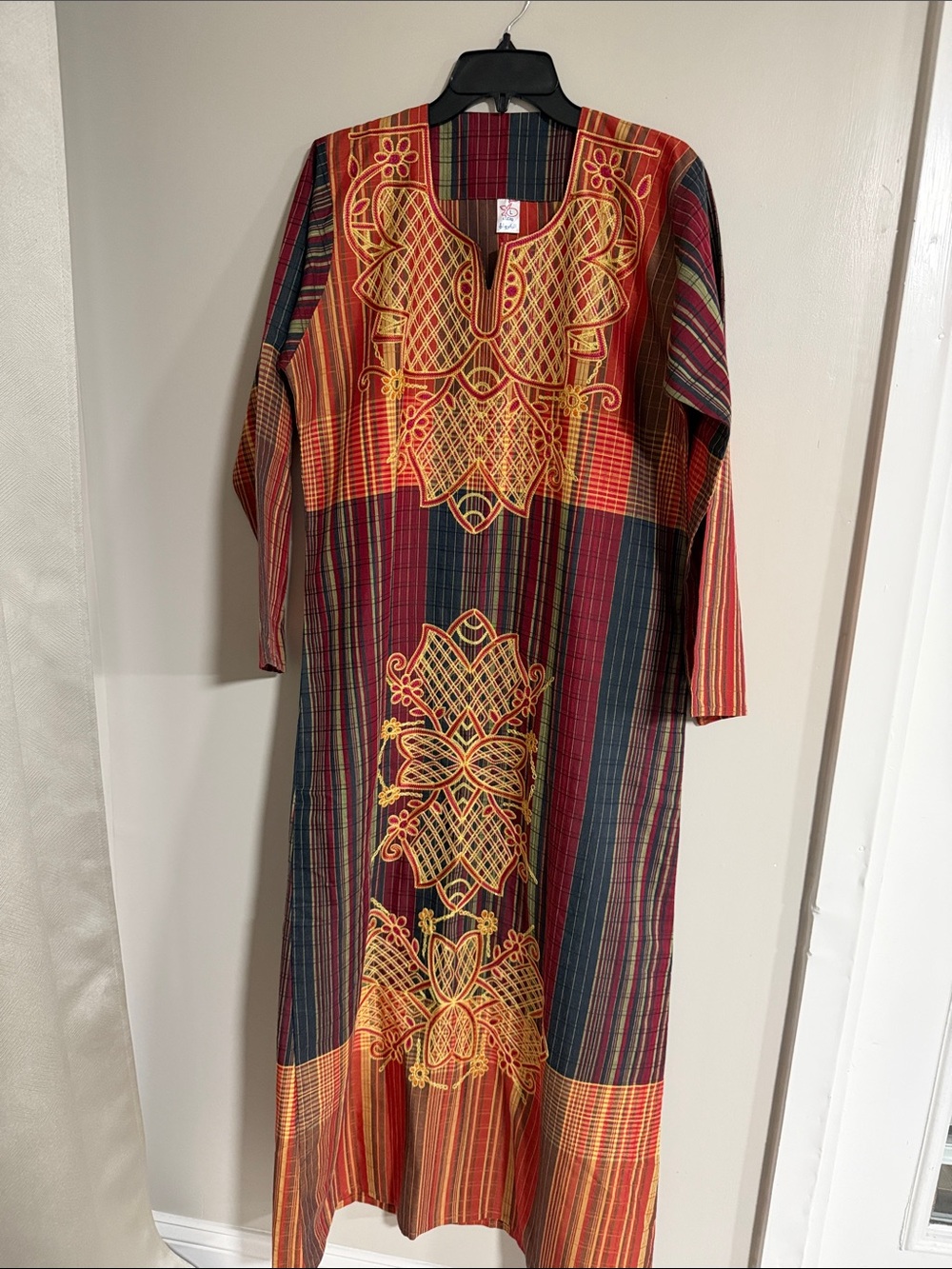 Embroidered Red & Gold Long Sleeve house Maxi Dress